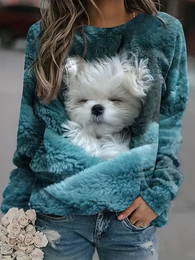 Winter Cute Dog Print Sweatshirt