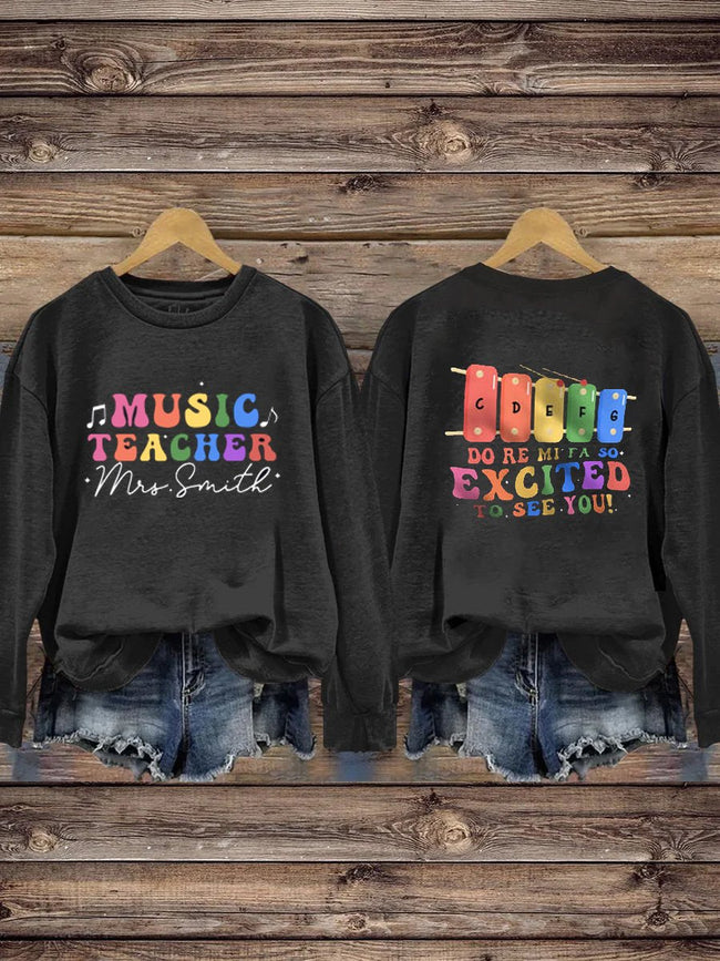 Vintage Funny Music Print Sweatshirt