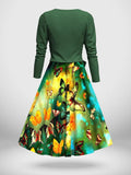 Women's Vintage Butterfly Pattern Two-Piece Dress