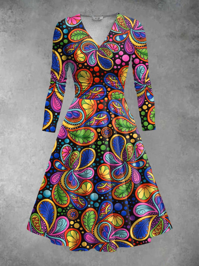 Women's Carnivale Print Long Sleeve Midi Dress