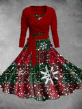 Vintage Christmas Snowflake Art Print Two-Piece Backless Dress