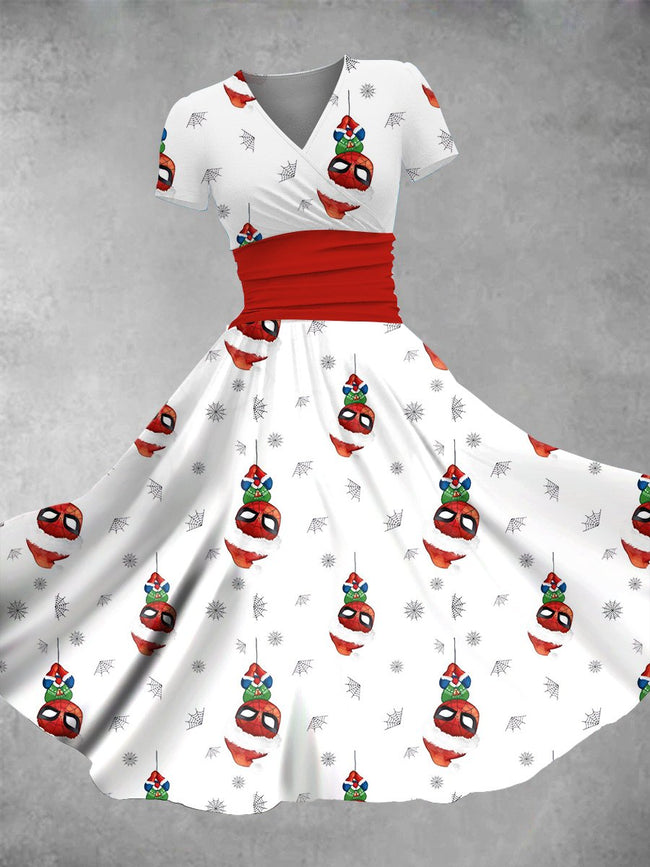 Women's Vintage Christmas Cute Cartoon Print Maxi Dress