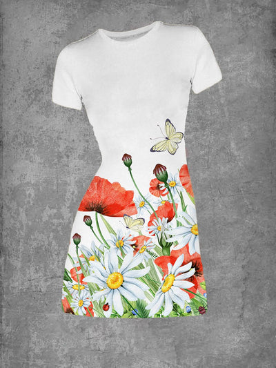 Women's Floral Print Crew Neck T-Shirt Dress