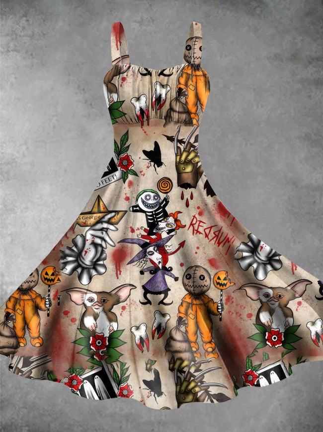 Vintage Halloween Vampire Chest Halloween Print Backless Dress