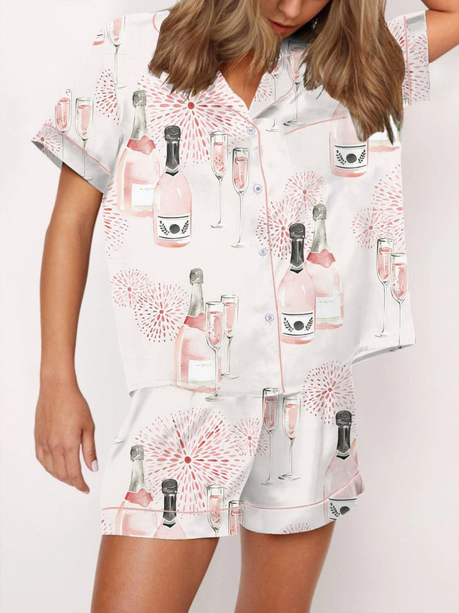 Retro Champagne Print Pajama Set