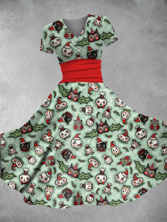 Women's Vintage Christmas Print Maxi Dress