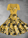 Vintage Halloween Wizard Print Two-Piece Dress