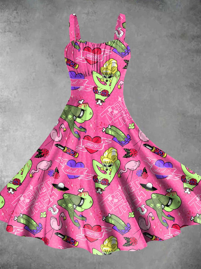 Vintage Halloween Trailer Trash Print Backless Dress