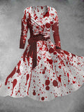 Women's Vintage Halloween Blood Print Two-Piece Dress