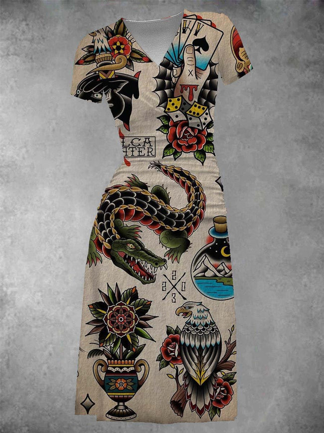 Women's Vintage Old School Tattoo Midi Dress Set