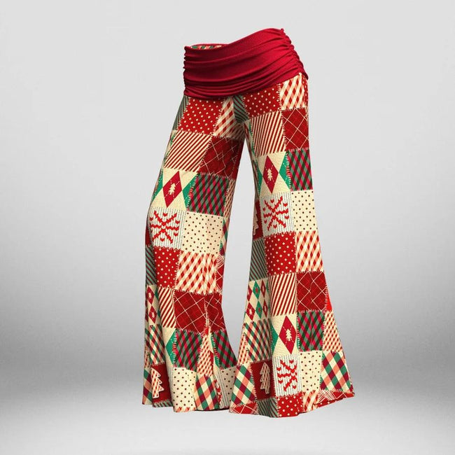 Women's Christmas Vintage Print Wide Leg Pants