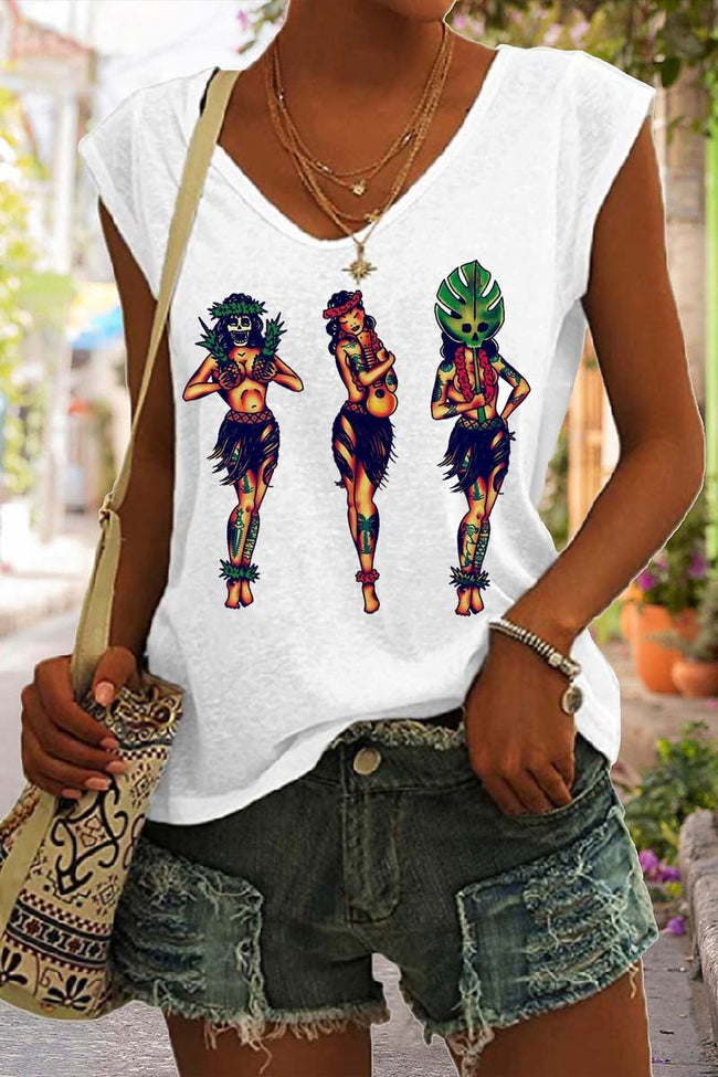 Women's Vintage Hula Girl Sleeveless Tank Top