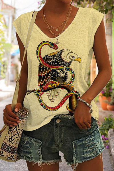 Women's Vintage Eagle And The Snake Tattoo Sleeveless Tank Top