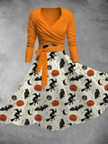 Women's Vintage Halloween Pattern Two-Piece Dress