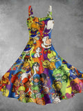 Vintage 1980s Rainbow Girl Print Backless Dress