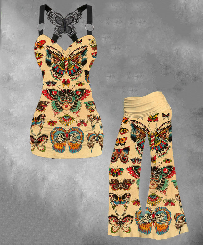 Women's Vintage Butterflies Tattoo Two-Piece Sets