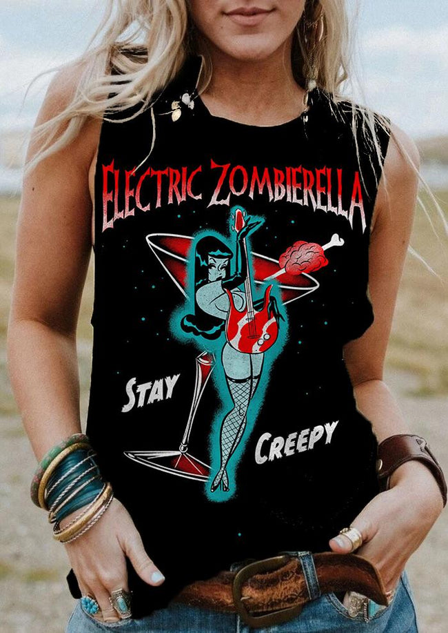 Vintage Stay Creepy Print Tank Top