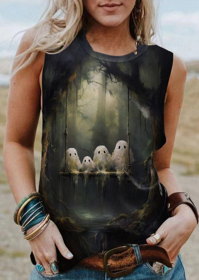 Vintage Ghosts Swing Halloween Print Tank Top