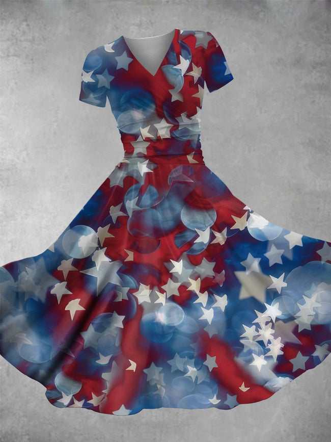 Women's Vintage American Stars Print Maxi Dress