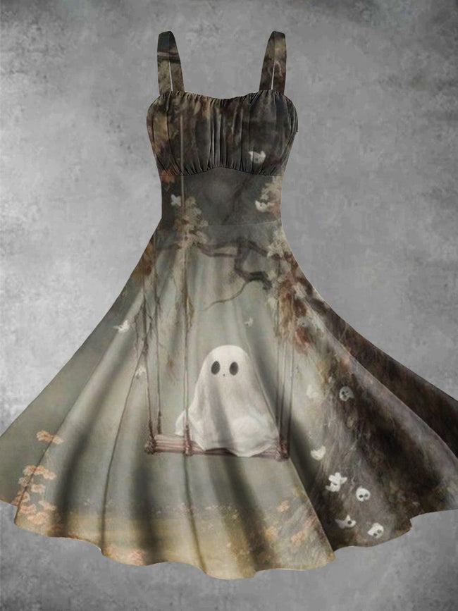 Vintage Ghost Art Print Backless Dress