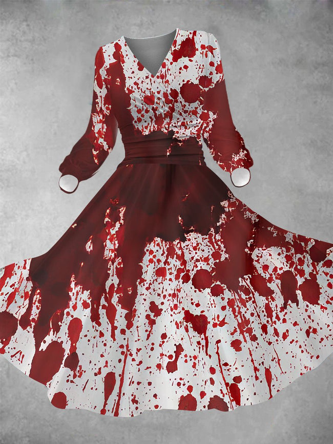 Women's Halloween Blood Print Long Sleeve Maxi Dress