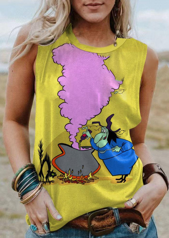 Vintage Witch Halloween Print Tank Top