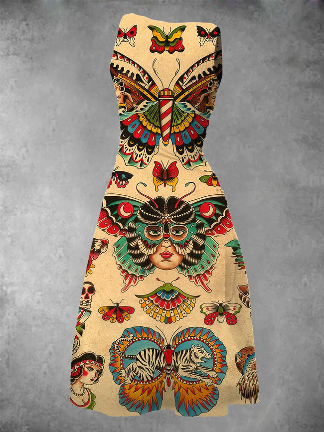 Women's Vintage Sailor Tattoo Print Maxi Dress