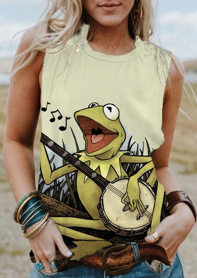 Ukiyo-E Frog Music Printed Tank Top