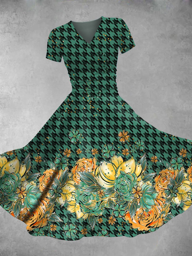 Women's Vintage Lucky Clover Print Maxi Dress