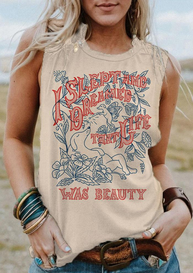 I Slept And Dreamed Than Life Was Beauty Tattoo Print Tank Top