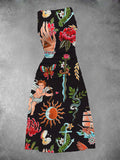 Women's Vintage American Traditional Tattoo Print Maxi Dress