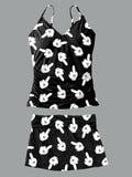 Women’s V-neck Vintage Cute Cartoon Print Suspender Skirt Tankini Set Swimsuit