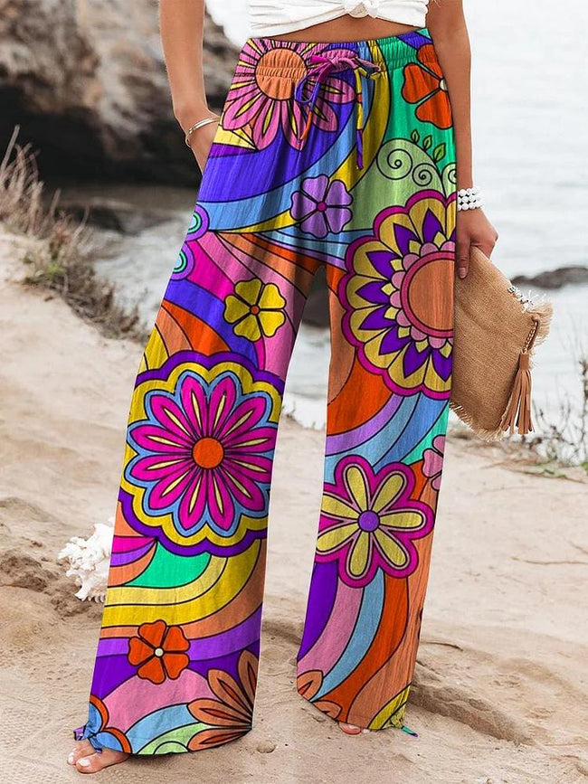 Women's Retro Hippie Floral Art Printed Casual Pants