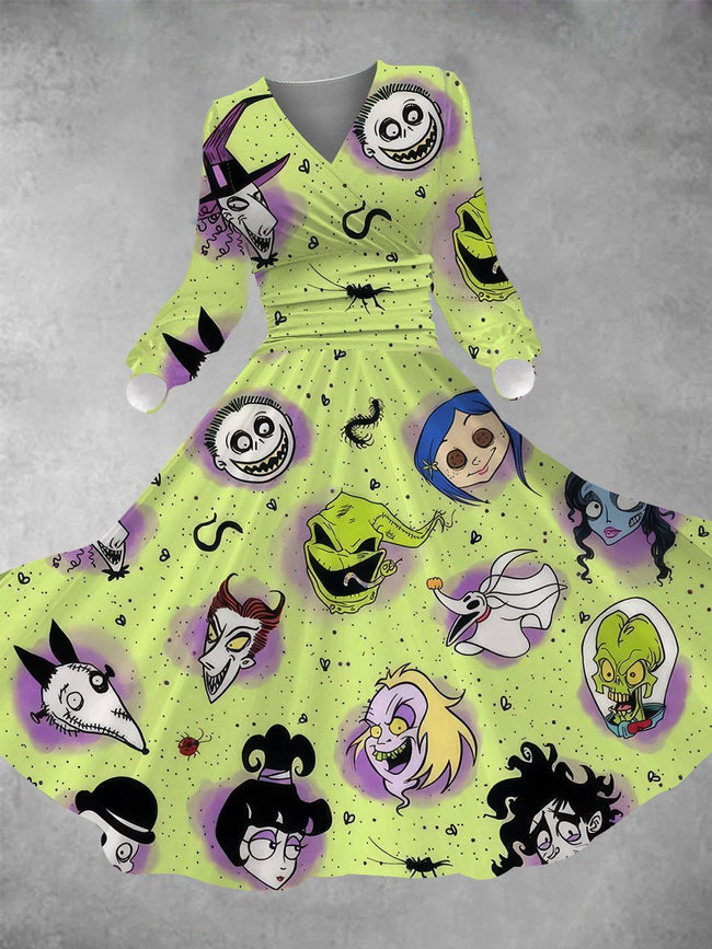Women's Halloween Nightmare Print Long Sleeve Maxi Dress
