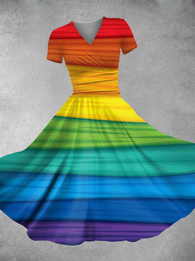 Women's Vintage LGBT Rainbow Print Maxi Dress