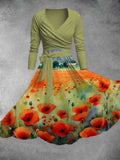 Women's Vintage Poppy Print Two-Piece Dress