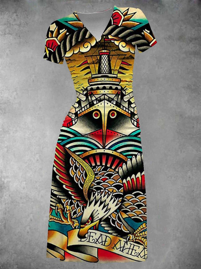 Women's Vintage Dead Ahead Tattoo Two-Piece Midi Dress Set