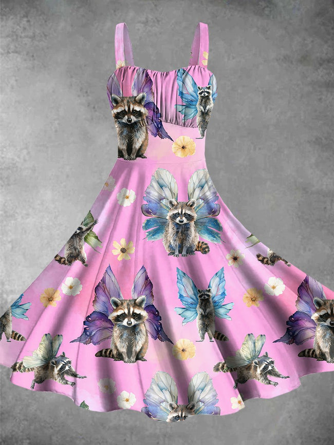 Racoon Fairy Print Backless Dress