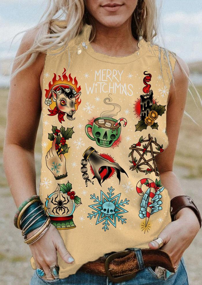 Christmas Tattoo Retro Print Tank Top