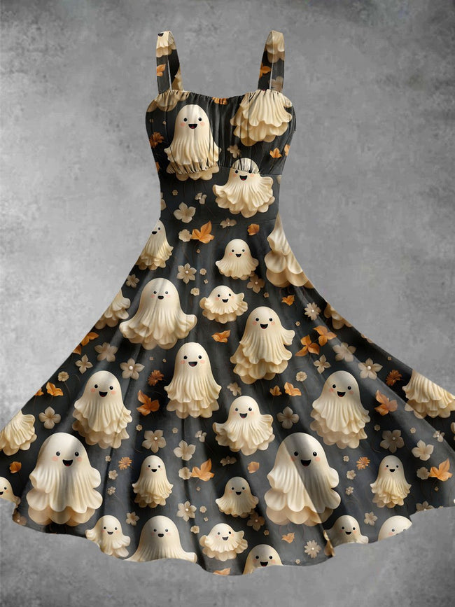 Vintage Lovely ghost Halloween Print Backless Dress