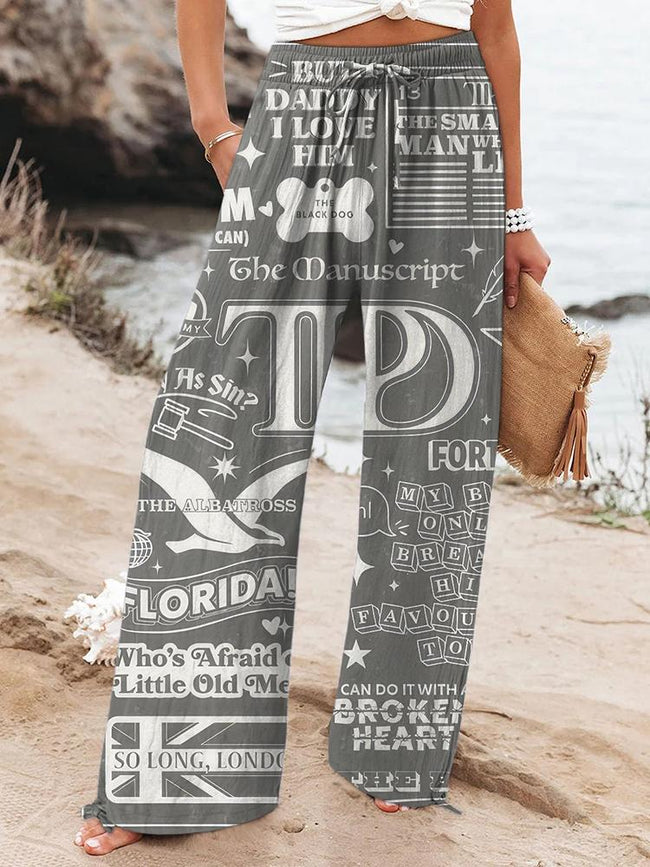 Women's New Album Lyrics Printed Casual Pants