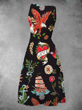 Women's Vintage American Traditional Tattoo Print Maxi Dress