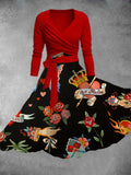 Women's Vintage Old School Tattoo Print Two-Piece Dress