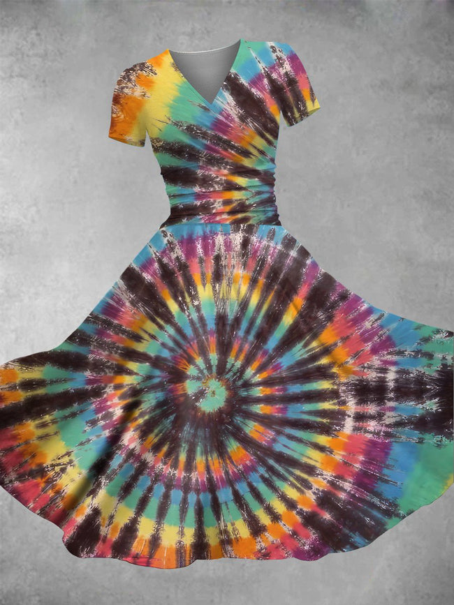 Women's Vintage Hippie Tie Dye Print Maxi Dress