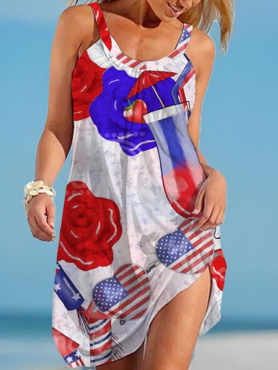 Women's Holiday Flag  Print Casual Dress