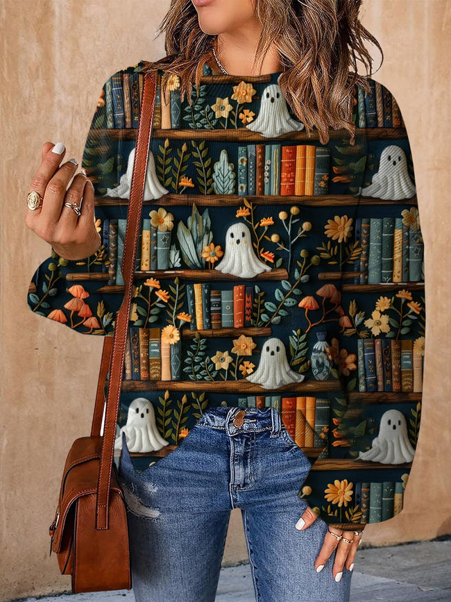 Ghost Halloween Print Casual Knit Pullover Sweater