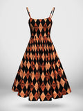 Women's Vintage Halloween Pumpkin Pattern Two-Piece Dress