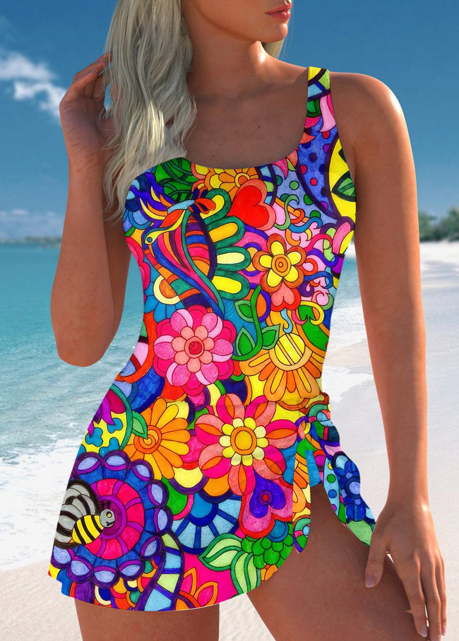 Women’s Retro Hippie Print One Piece Swimdress