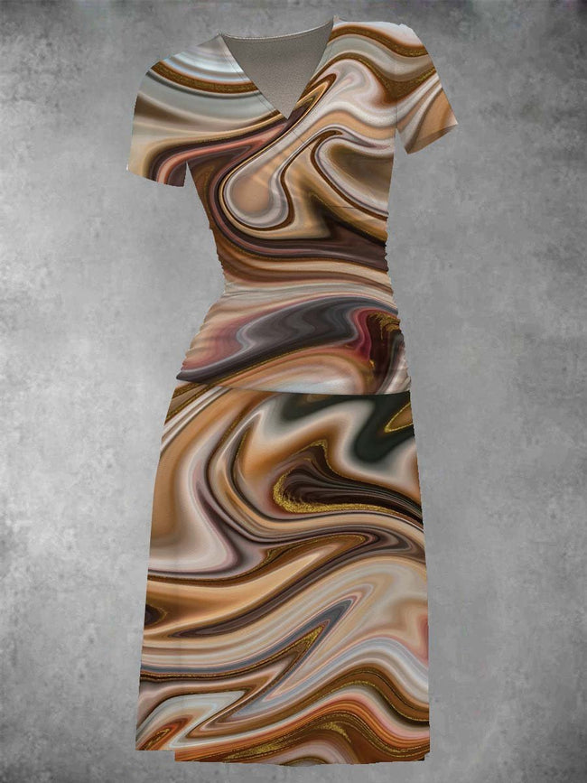 Women's Abstract Print Two-Piece Midi Dress