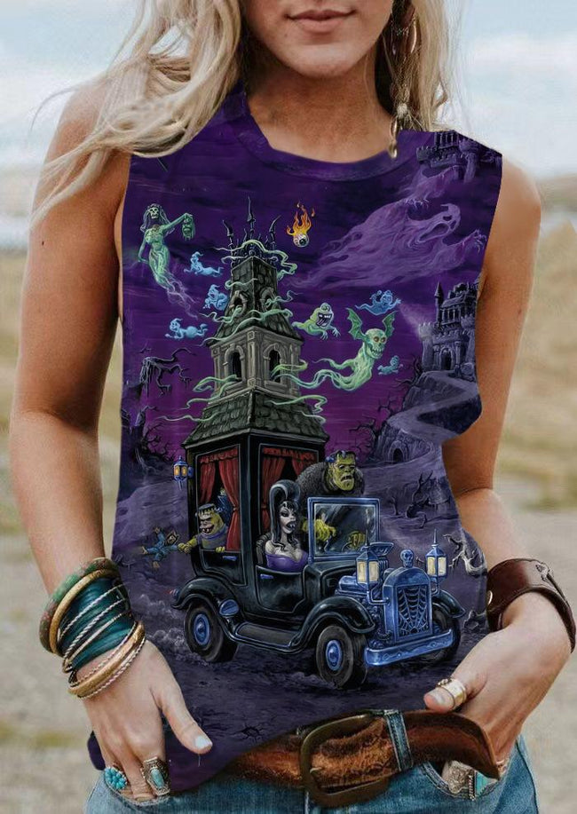 Vintage Monsters Halloween Print Tank Top